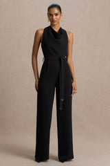 Corina | Black Cowl-Neck Jumpsuit With Tie-Detail