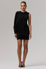 Fortuna | Black Ruched Mini Dress With One-Sleeve