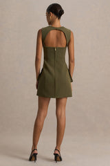 Mollie | Khaki Square-Neck Tailored Micro Mini Dress