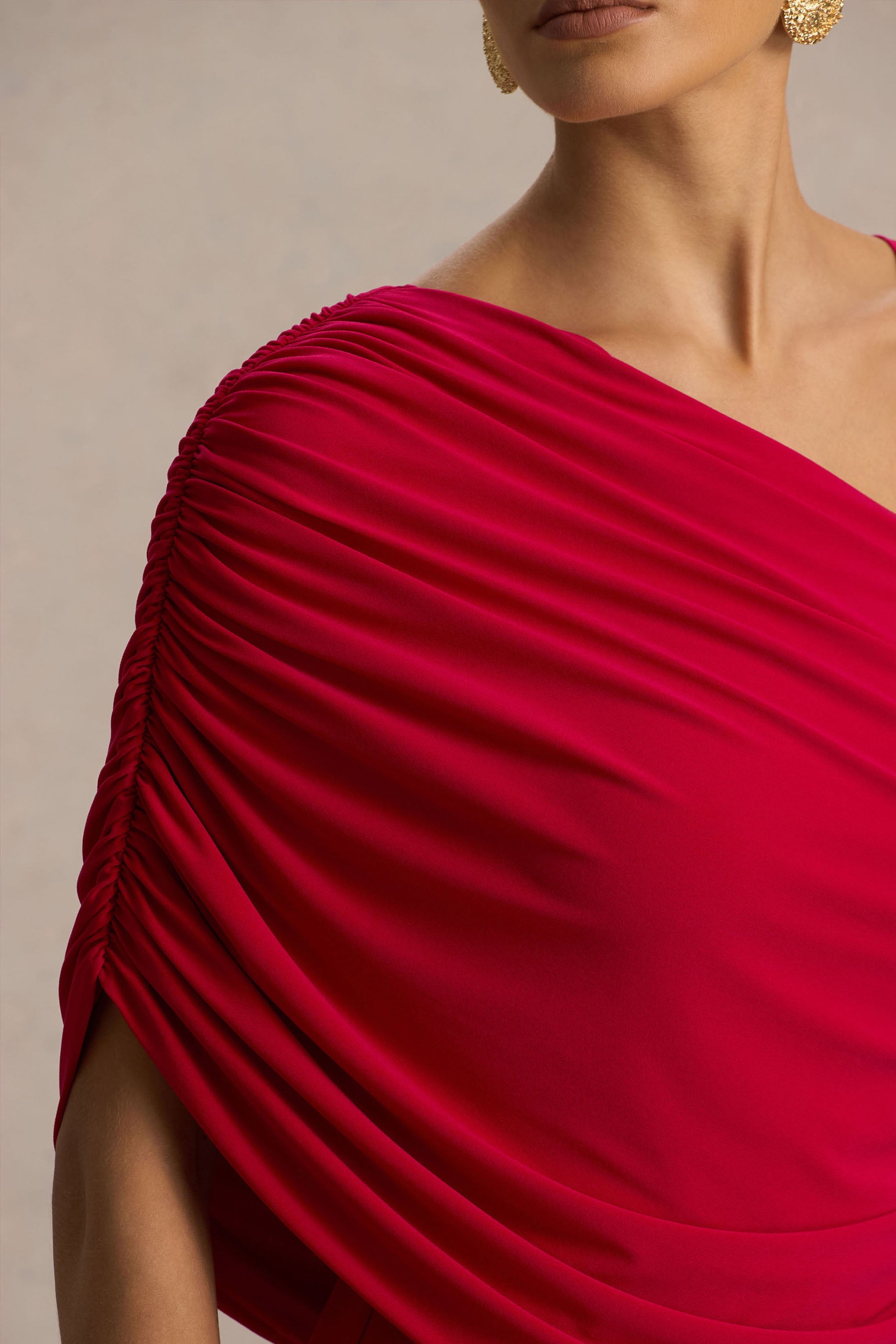 Sylvie | Red Asymmetric-Neck Maxi Dress