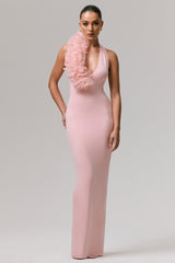 Harriet | Pink Plunge-Neck Maxi Dress With Floral Detail
