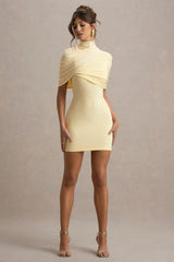 Perdi | Lemon Bodycon Mini Dress With Twisted Cape
