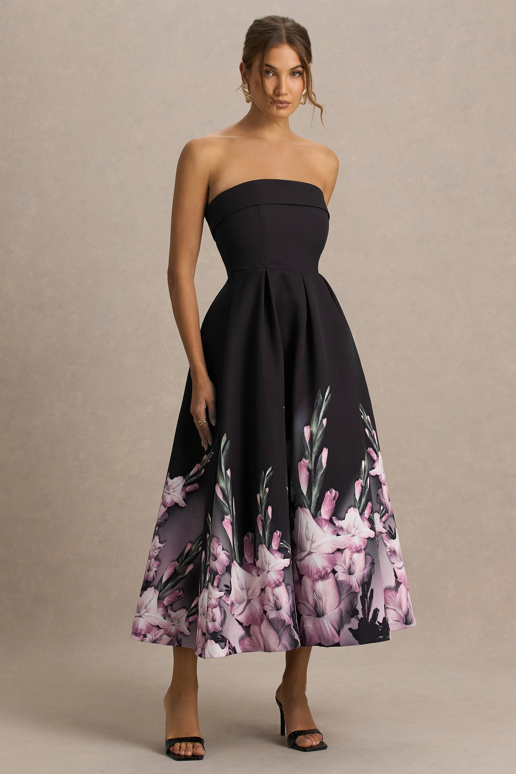 Annalise | Pink Border Print Bandeau Midi Dress