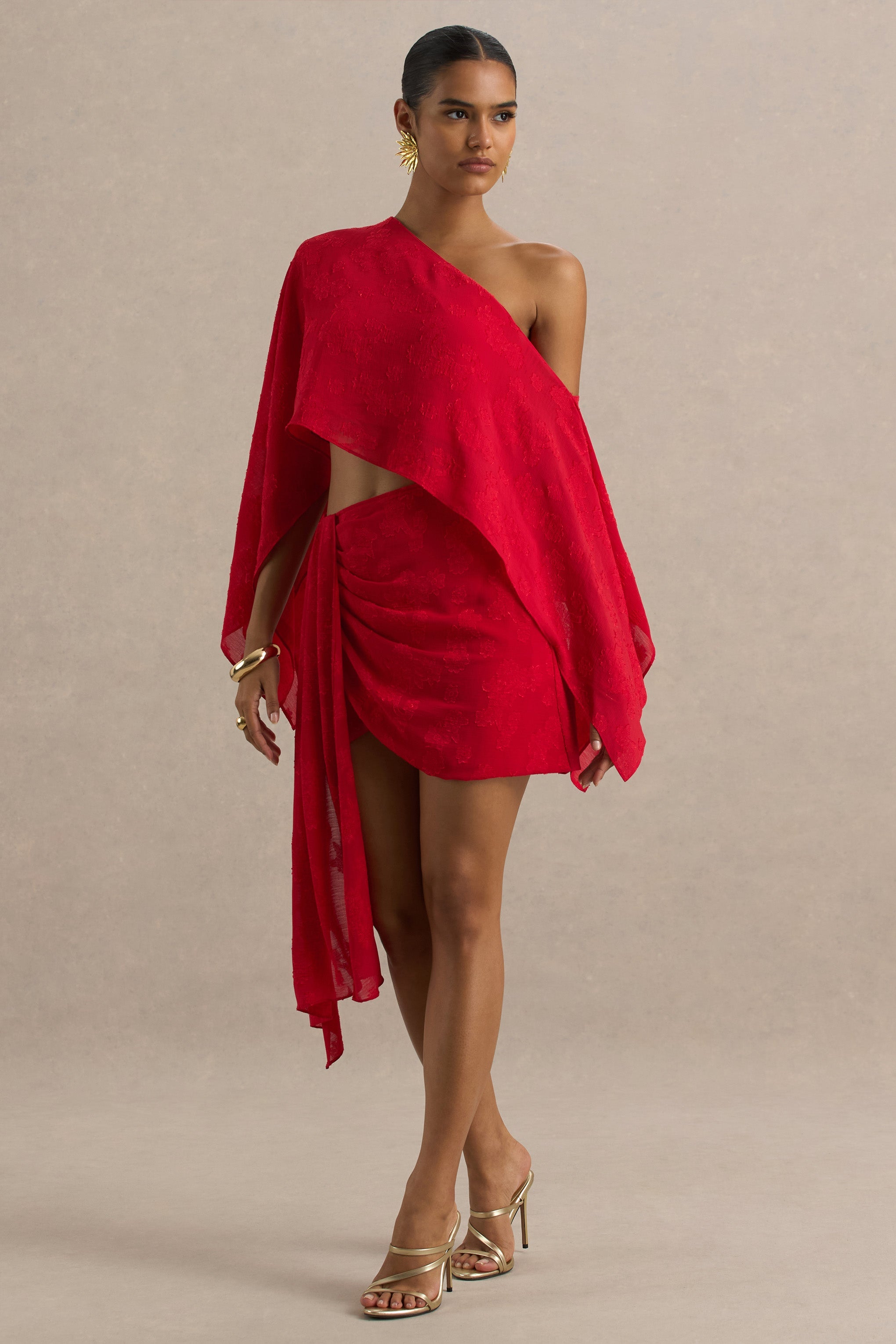 Melania | Red Satin Devore Wrap Mini Skirt With Sash Detail