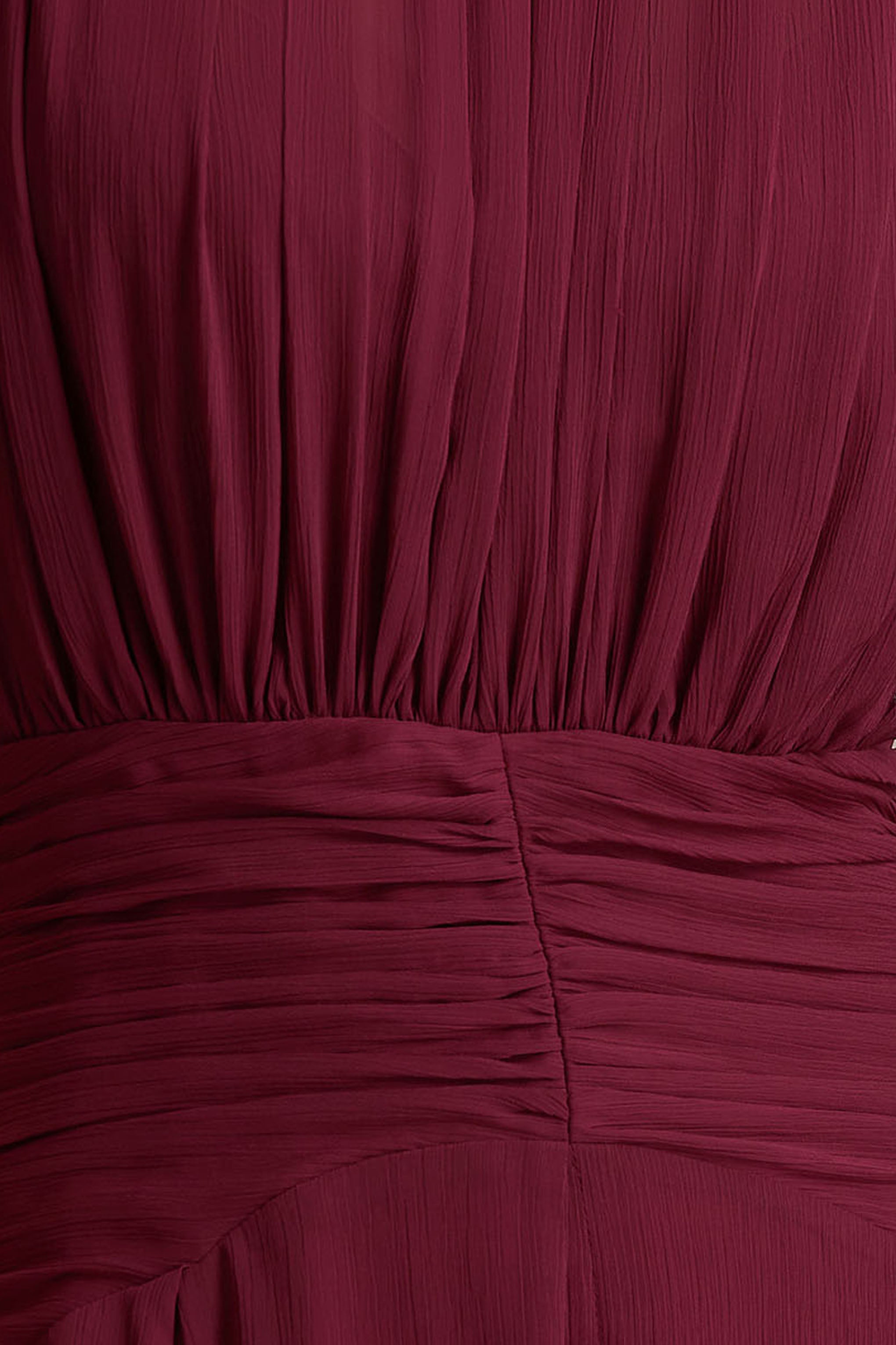 Melanina | Burgundy High-Neck Maxi Dress With Ruched Detailing