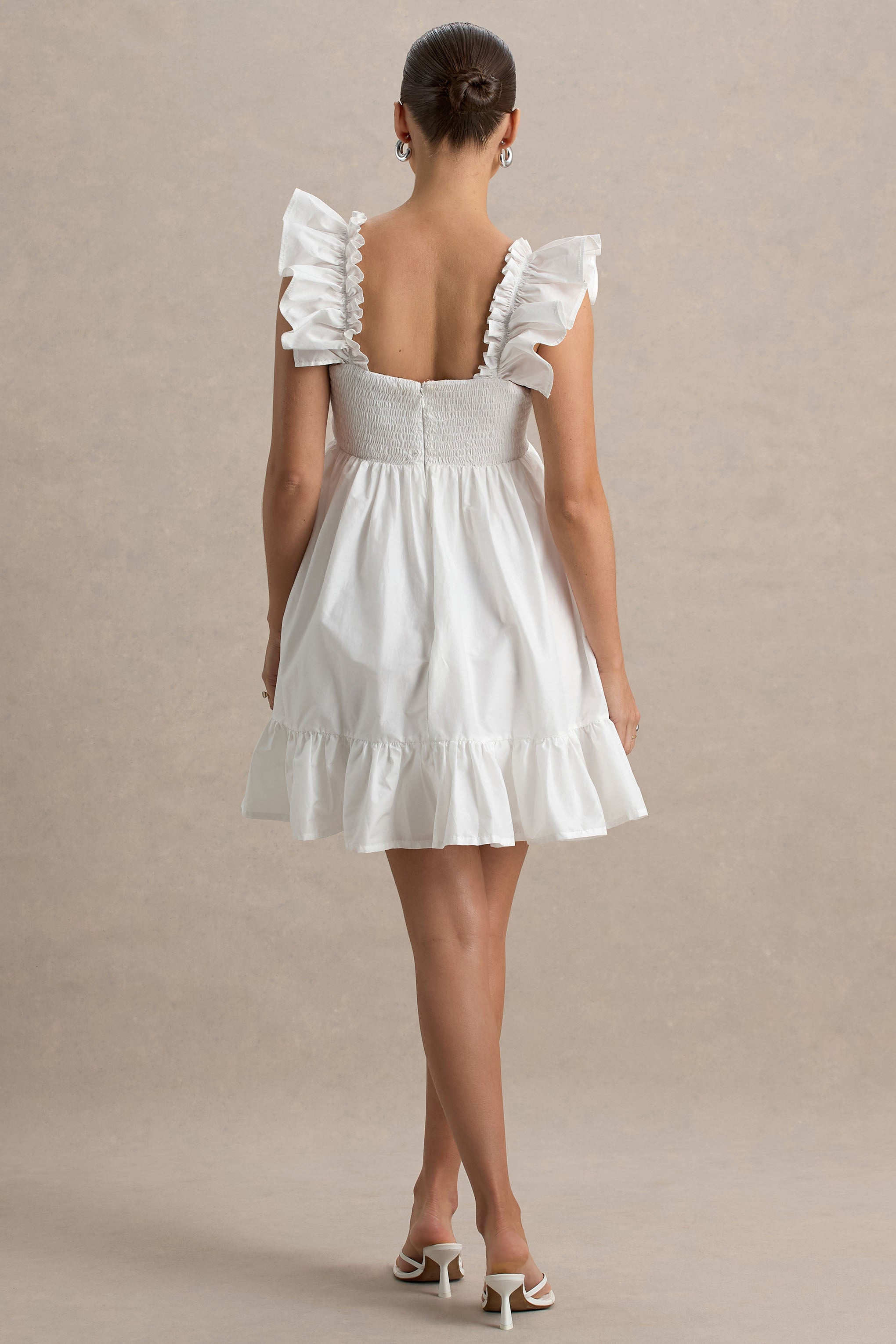 Dolly Daze | White Ruffle Sleeve Babydoll Maternity Mini Dress