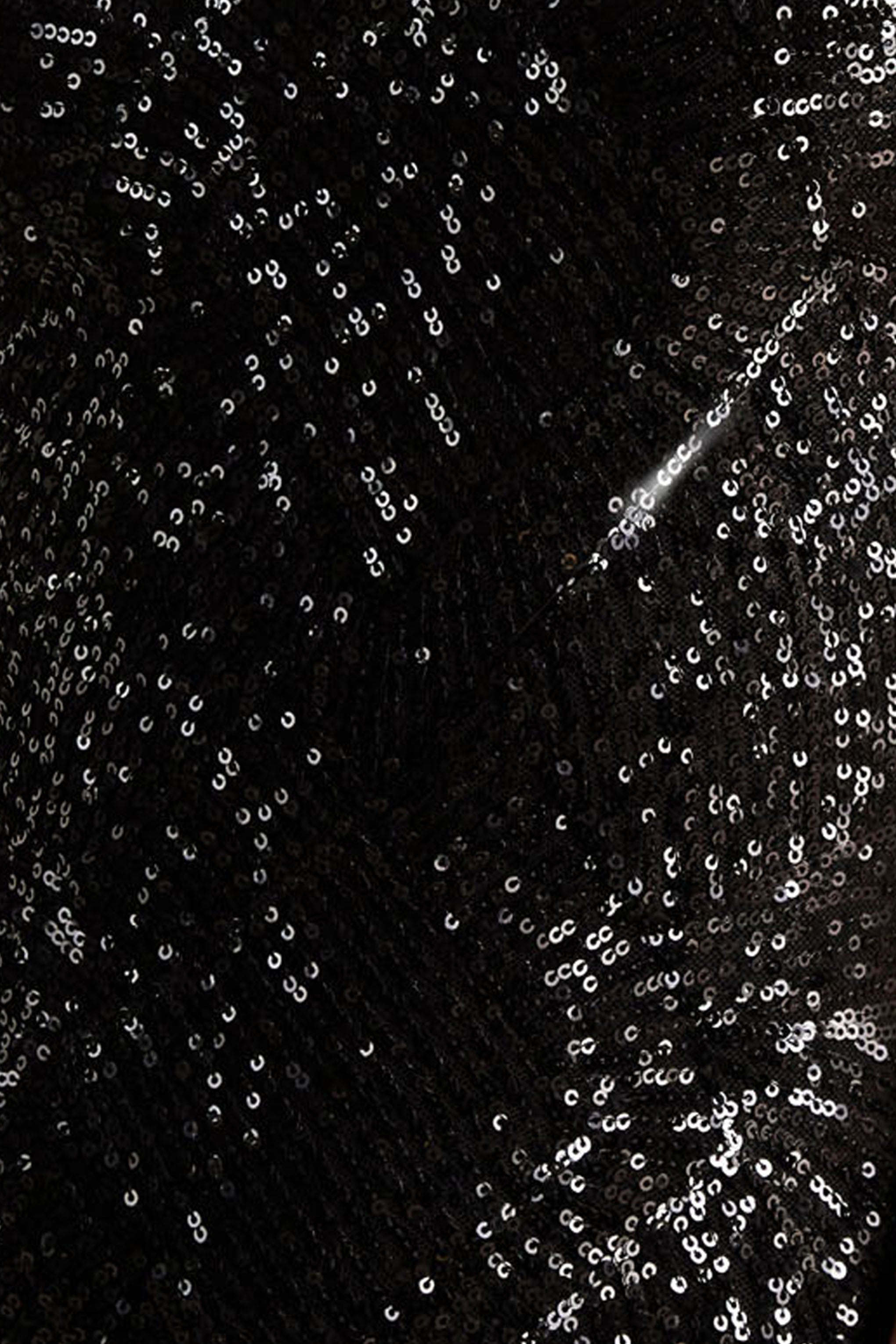 Cecy | Black Sequin High-Neck Maxi Dress With Cap Sleeves