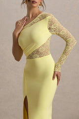 Moonlight | Lemon Asymmetric Maxi Dress With Lace Detailing