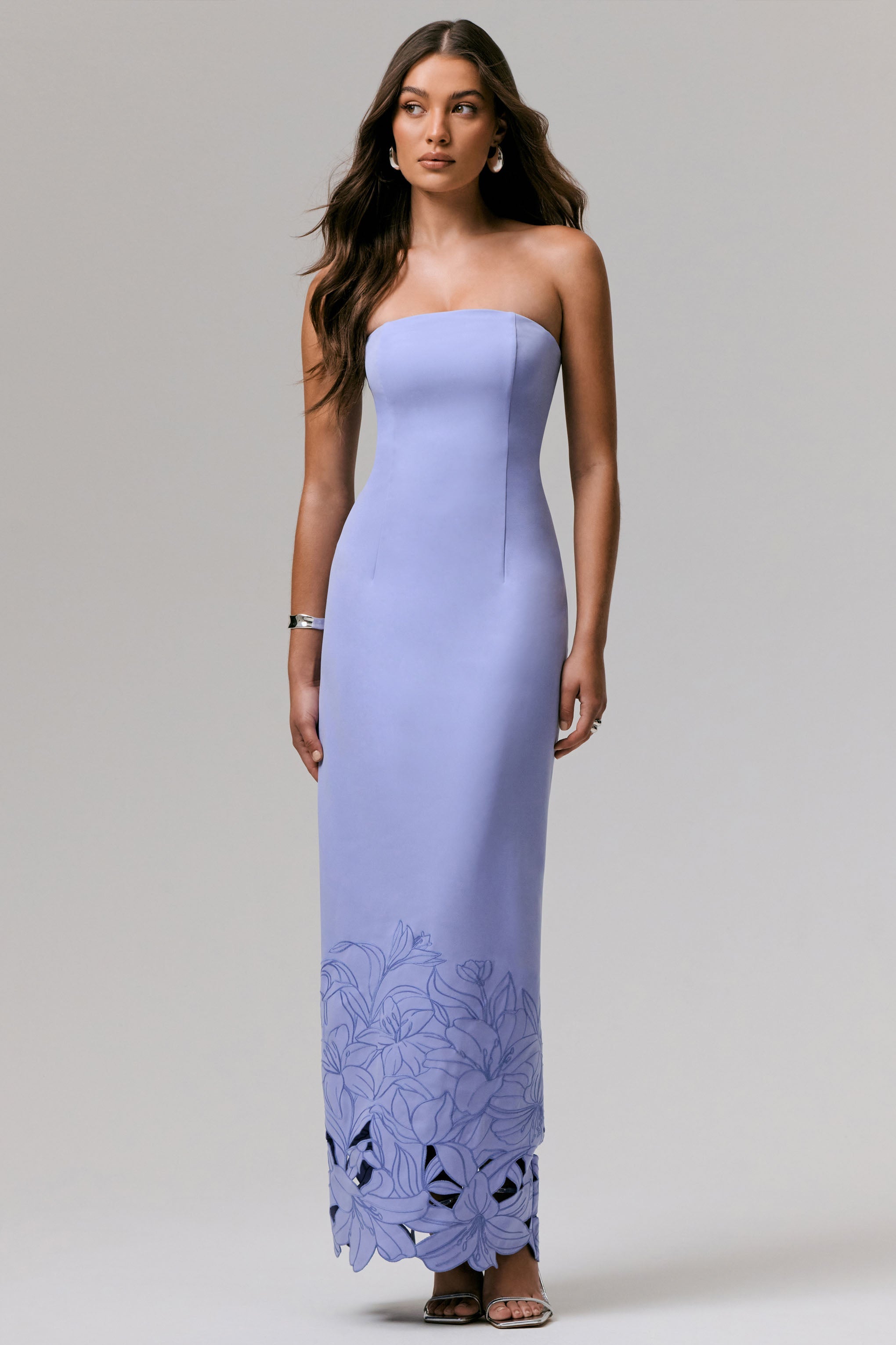 Samara | Purple Bandeau Maxi Dress With Cut-Out Crochet Hem