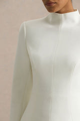 Pepita | Cream High-Neck Tailored Maxi Dress With Drop-Waist And Satin Skirt