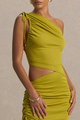 Bella | Green Asymmetric Top With Ruched Detail