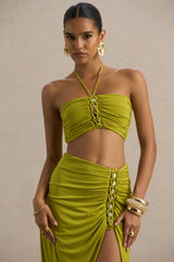 Alani | Green Halter Neck Ruched Bandeau Top