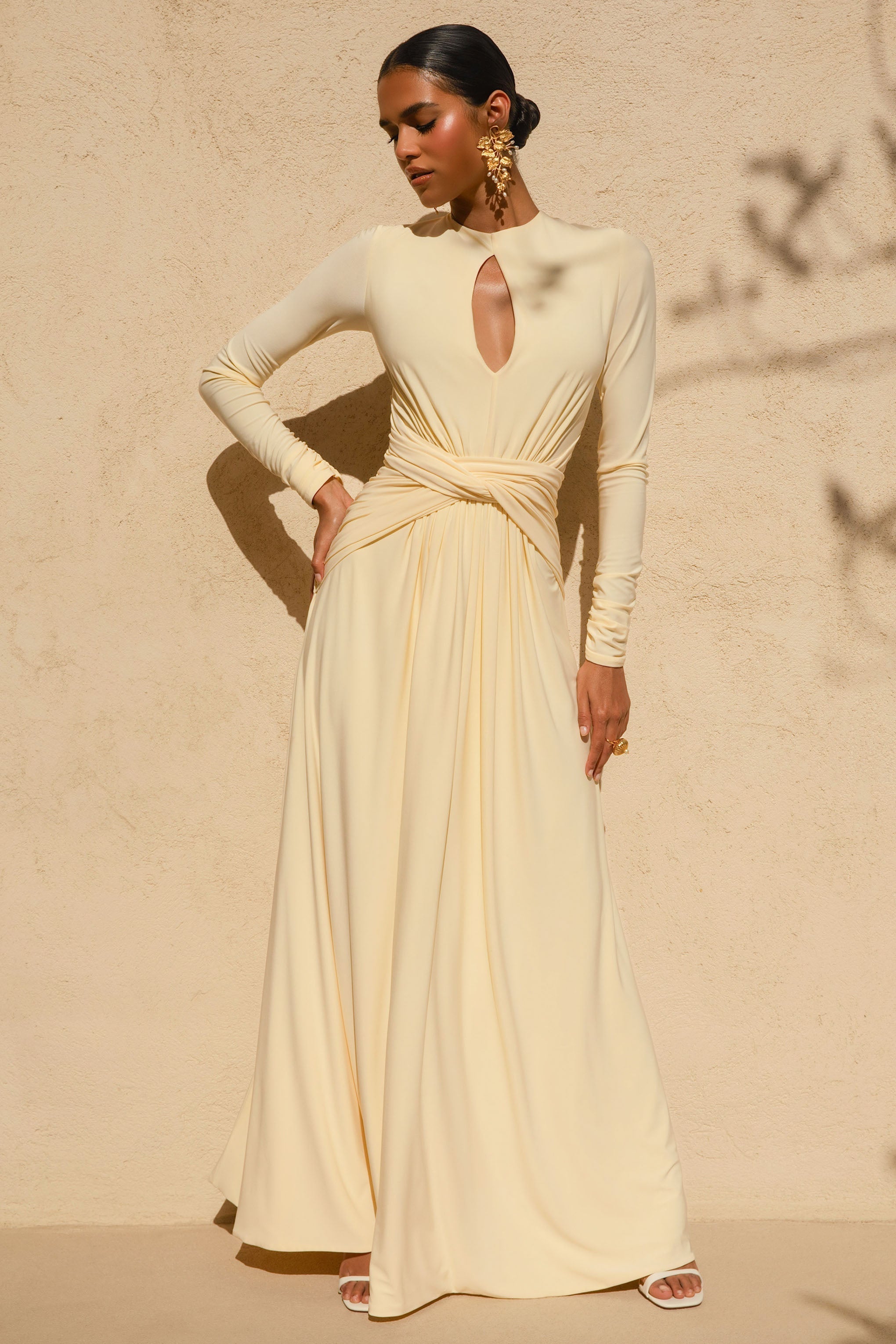 With Me | Lemon High-Neck Maxi Dress With Ruched Detailing