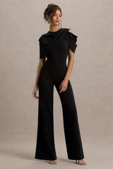 My Destiny | Black Asymmetric Draped Jumpsuit