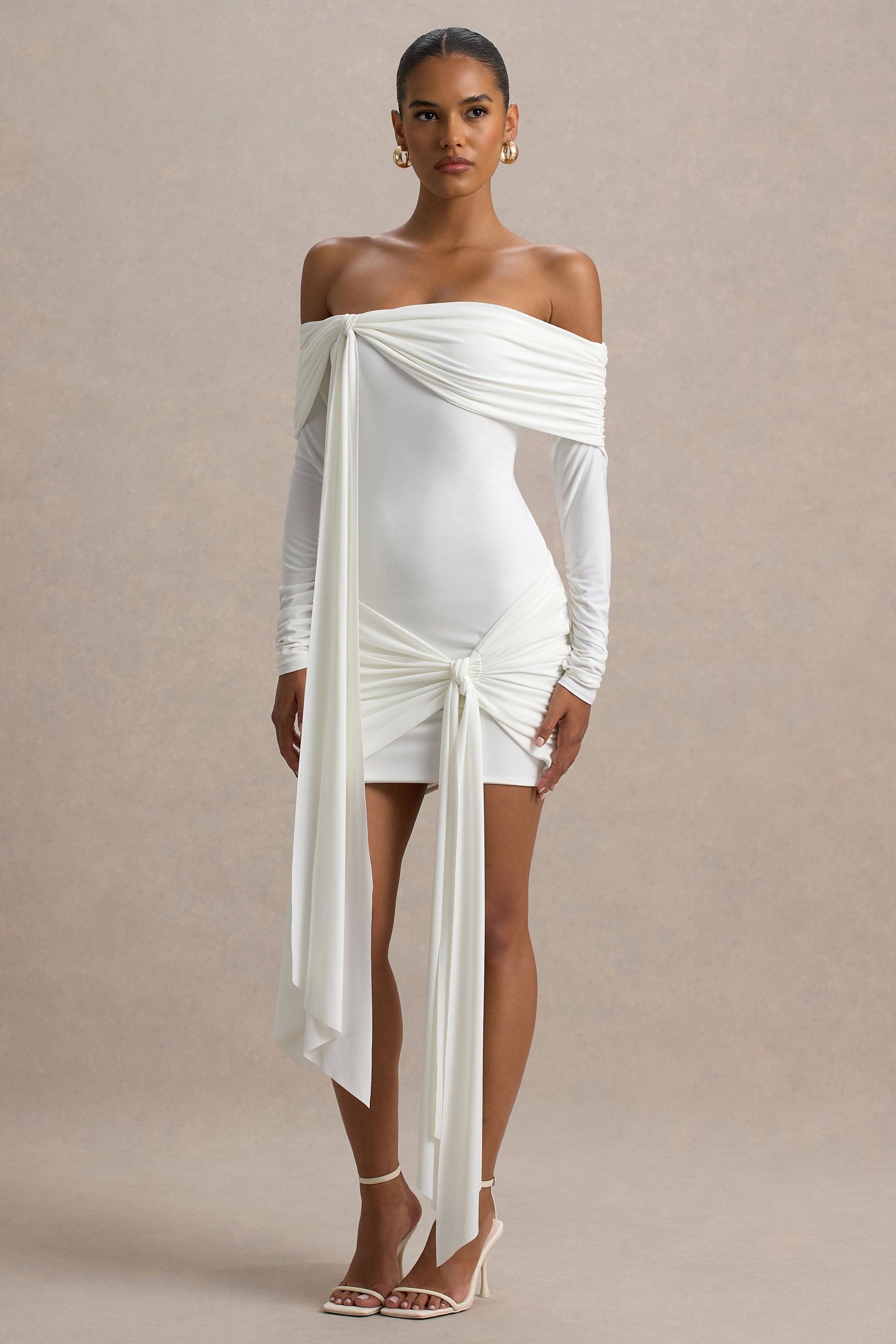 Essie | White Bardot Wrap Mini Dress With Sash Detail