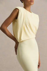 Meave | Lemon Boat-Neck Maxi Dress With Draped Detail