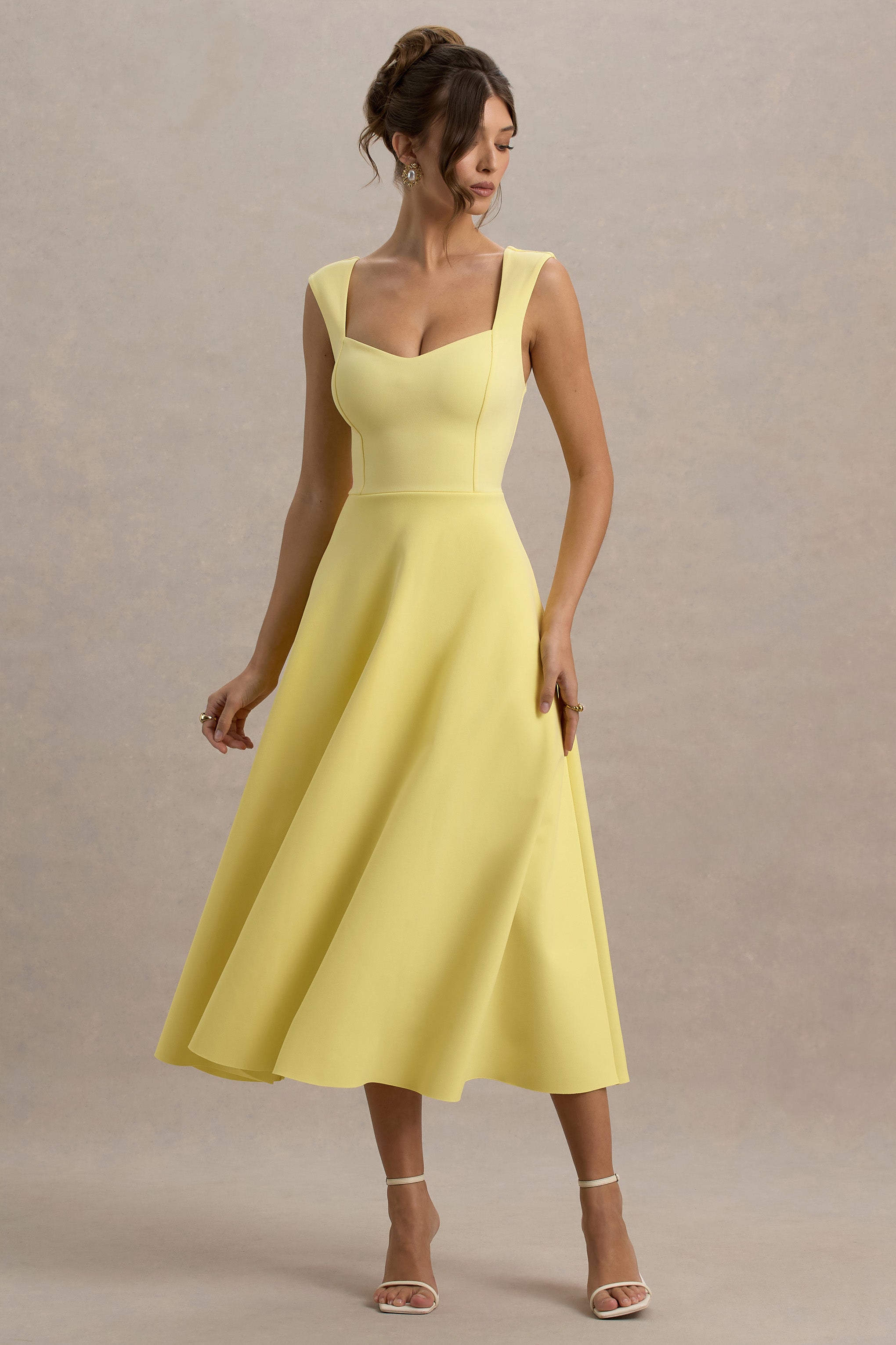 Andromeda | Lemon Sweetheart-Neck Midi Dress