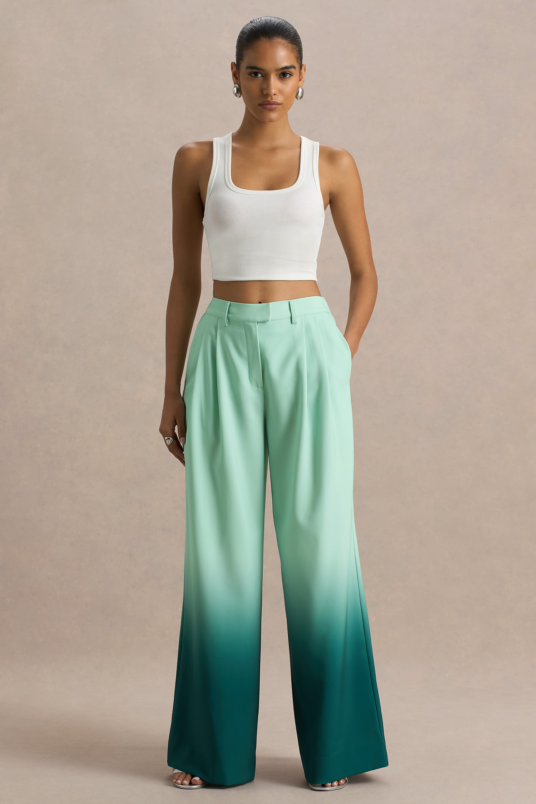 Safia | Emerald Ombre Satin Wide-Leg