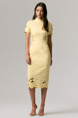 Guest List | Lemon High-Neck Midi Dress With Cut-Out Crochet Detailing