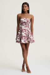 Federica | Burgundy And Gold Jacquard Bandeau A-Line Mini Dress