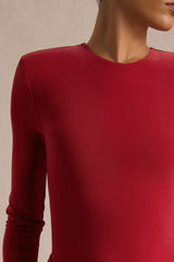 Liora | Red Crew-Neck Maxi Dress With Front-High Split