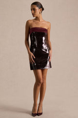 Casandra | Burgundy Sequin Bandeau Mini Dress With Satin Trim