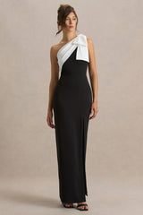 Kiri | Black & White One-Shoulder Bow Maxi Dress