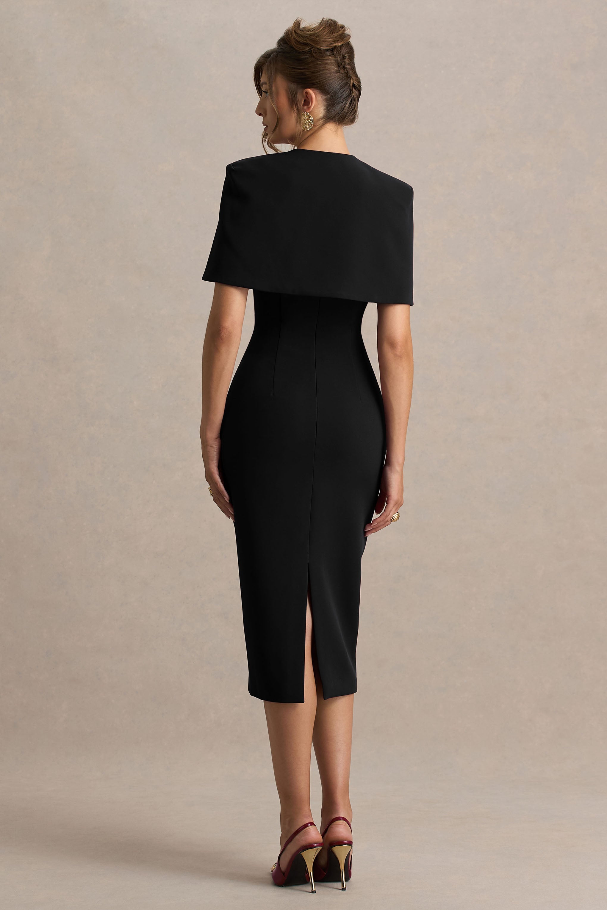 Baylor | Black Midi-Dress With Removable Cape-Detail