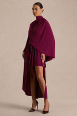 Honora | Burgundy High-Neck Midi Dress With Cape-Sleeves