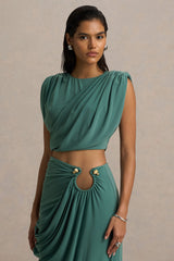 Tilda | Green Crew-Neck Crop-Top With Ruched Detailing