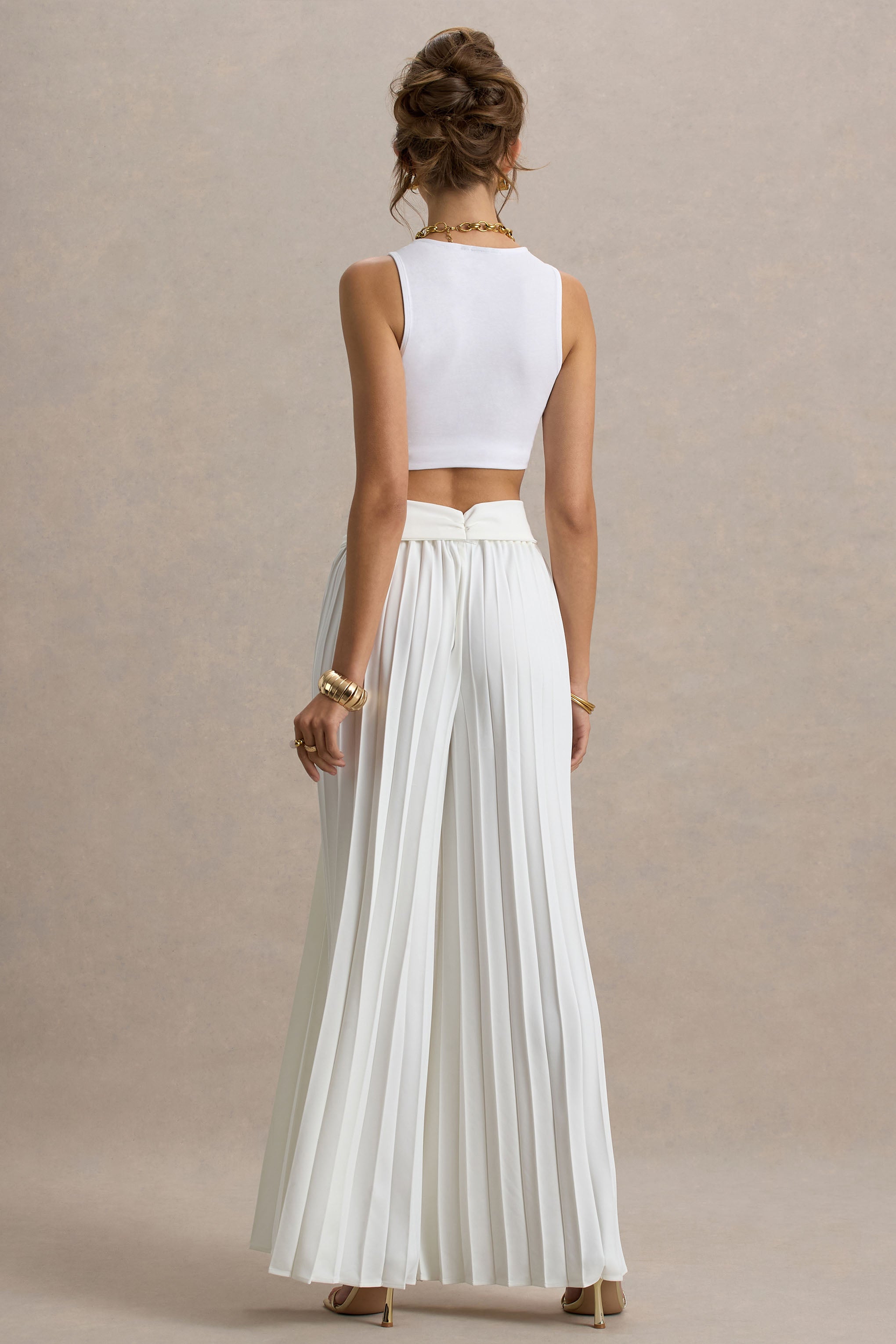 Eclipse | Cream Pleated Wide-Leg Trousers