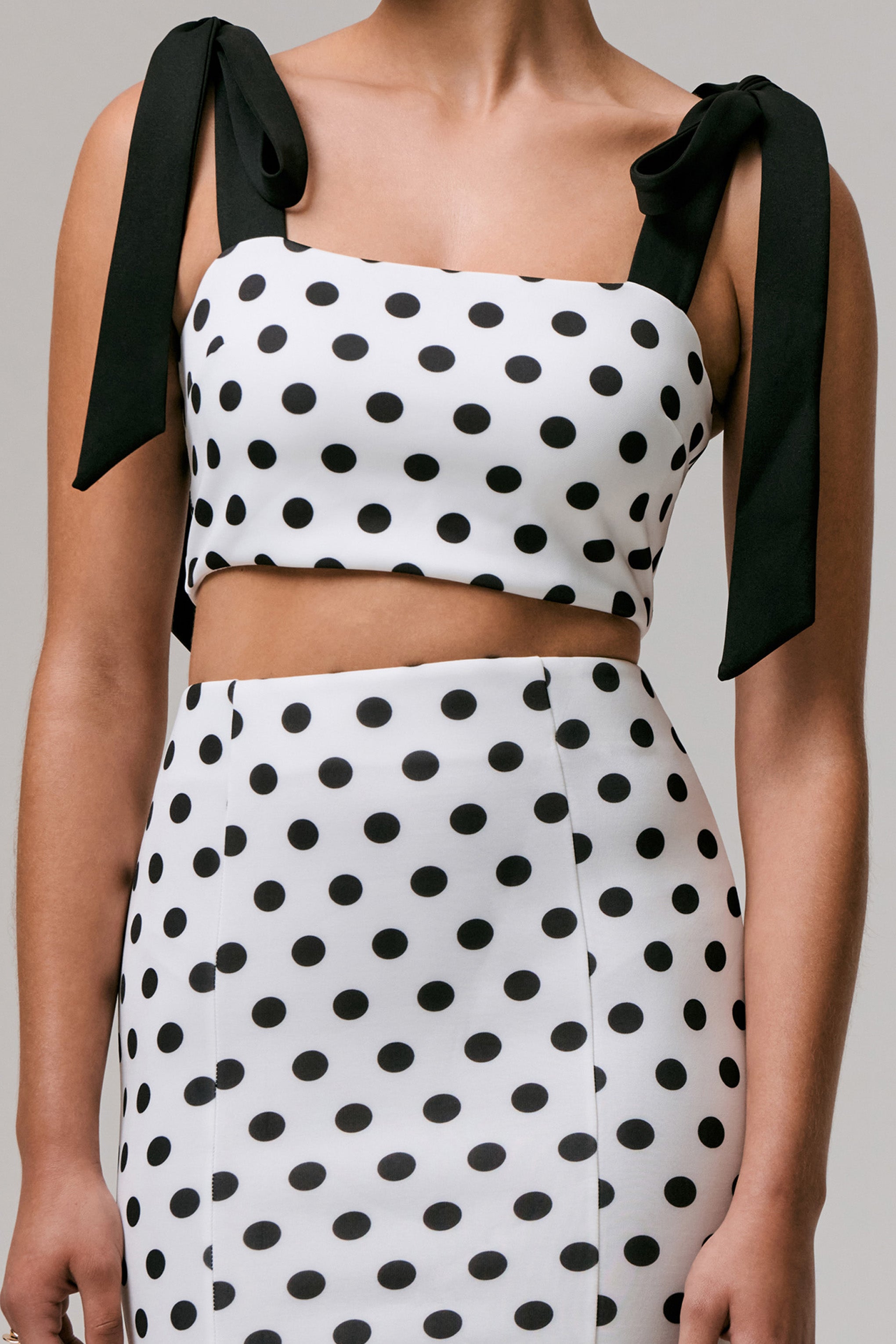 Phoebe | Black & White Polka Dot Crop Top With Tie Straps Tie