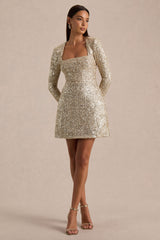 Invite | Gold Sequin Square-Neck Mini Dress
