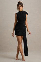 Nocturnal | Black Ruched Mini Dress With Sash