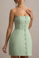 Anniston | Light Green Bandeau Tailored Button Mini Dress