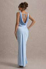 Alesso | Powder Blue Satin Cowl-Neck Slip-Maxi Dress