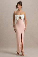 Emmalou | Pink & White Strappy Split Maxi Dress With Bow