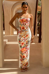 Coral Cove | White Floral Print Bandeau Maxi Dress