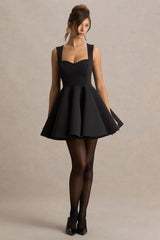 Malia | Black Sweetheart-Neck Skater Mini Dress