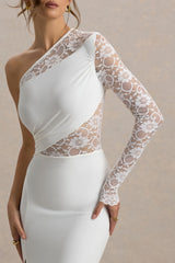 Moonlight | White Asymmetric Maxi Dress With Lace Detailing