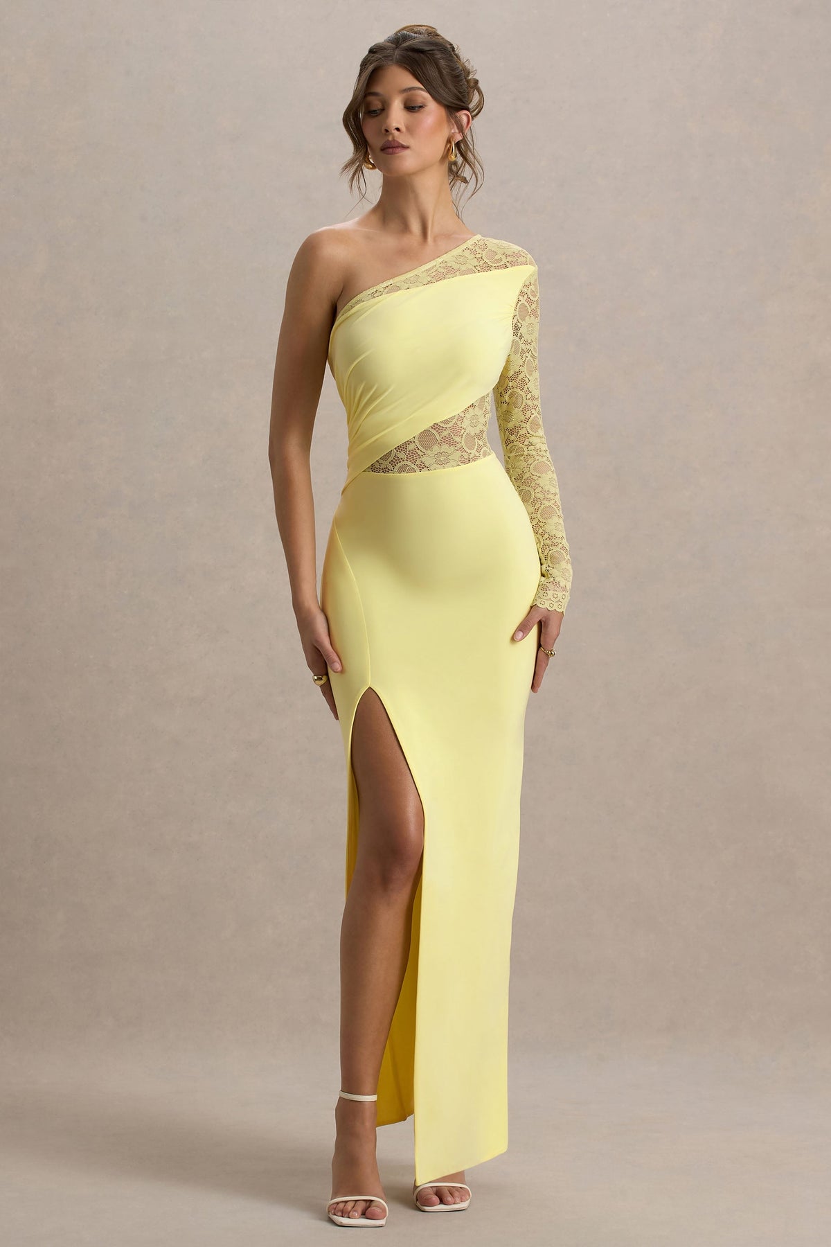 Moonlight | Lemon Asymmetric Maxi Dress With Lace Detailing