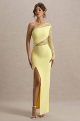 Moonlight | Lemon Asymmetric Maxi Dress With Lace Detailing