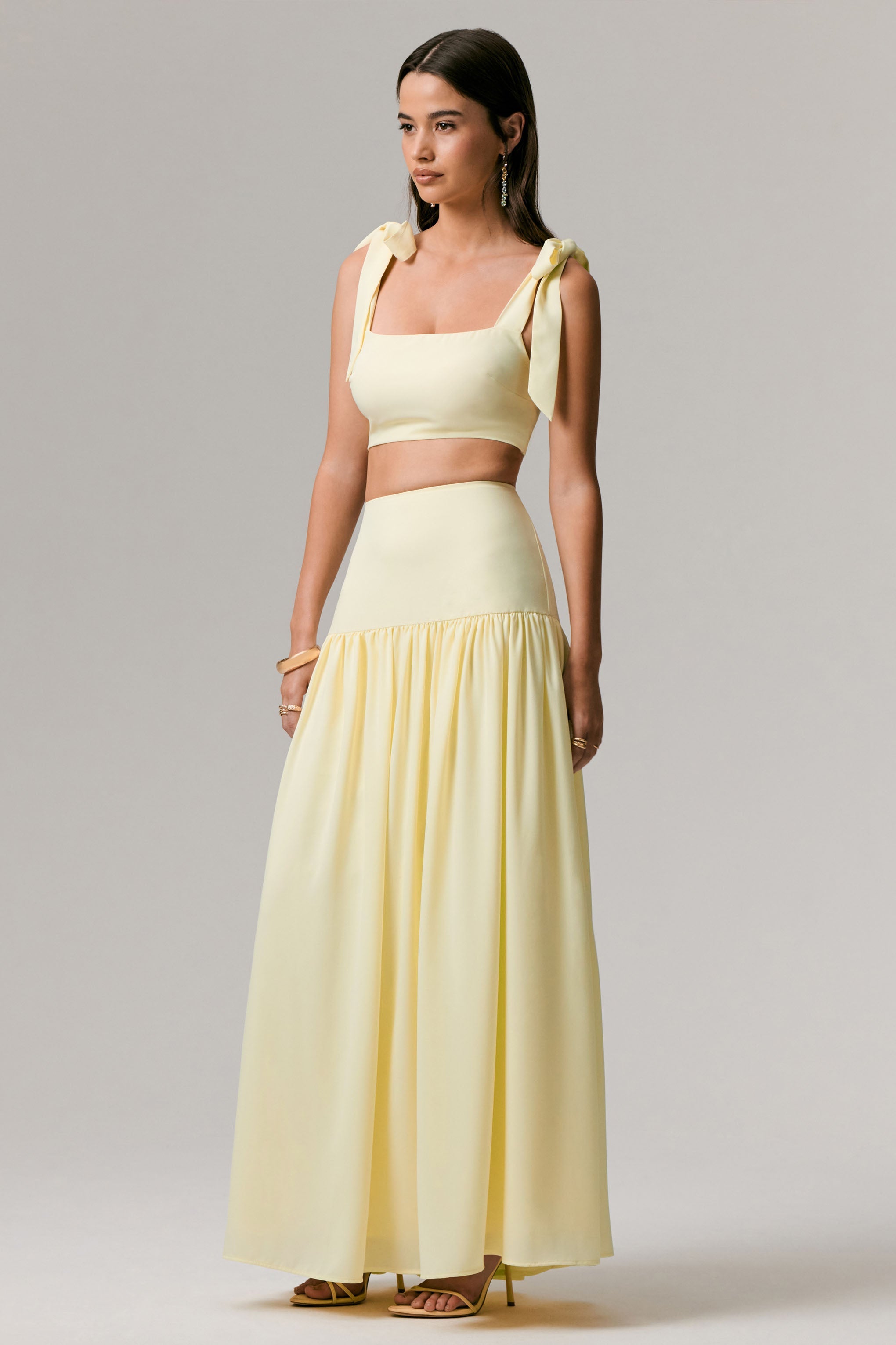Reminiscent | Lemon Ruched Maxi Skirt