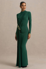 Zadie | Teal High-Neck Maxi Dress With Gathered-Detail