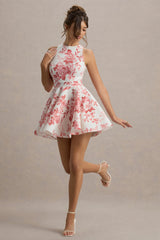 Waverly | Pink Porcelain Print Racer-Neck Sleeveless Skater Mini Dress