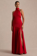 Luscious | Red High-Neck Maxi Dress With Drop-Waist And Bow Detail