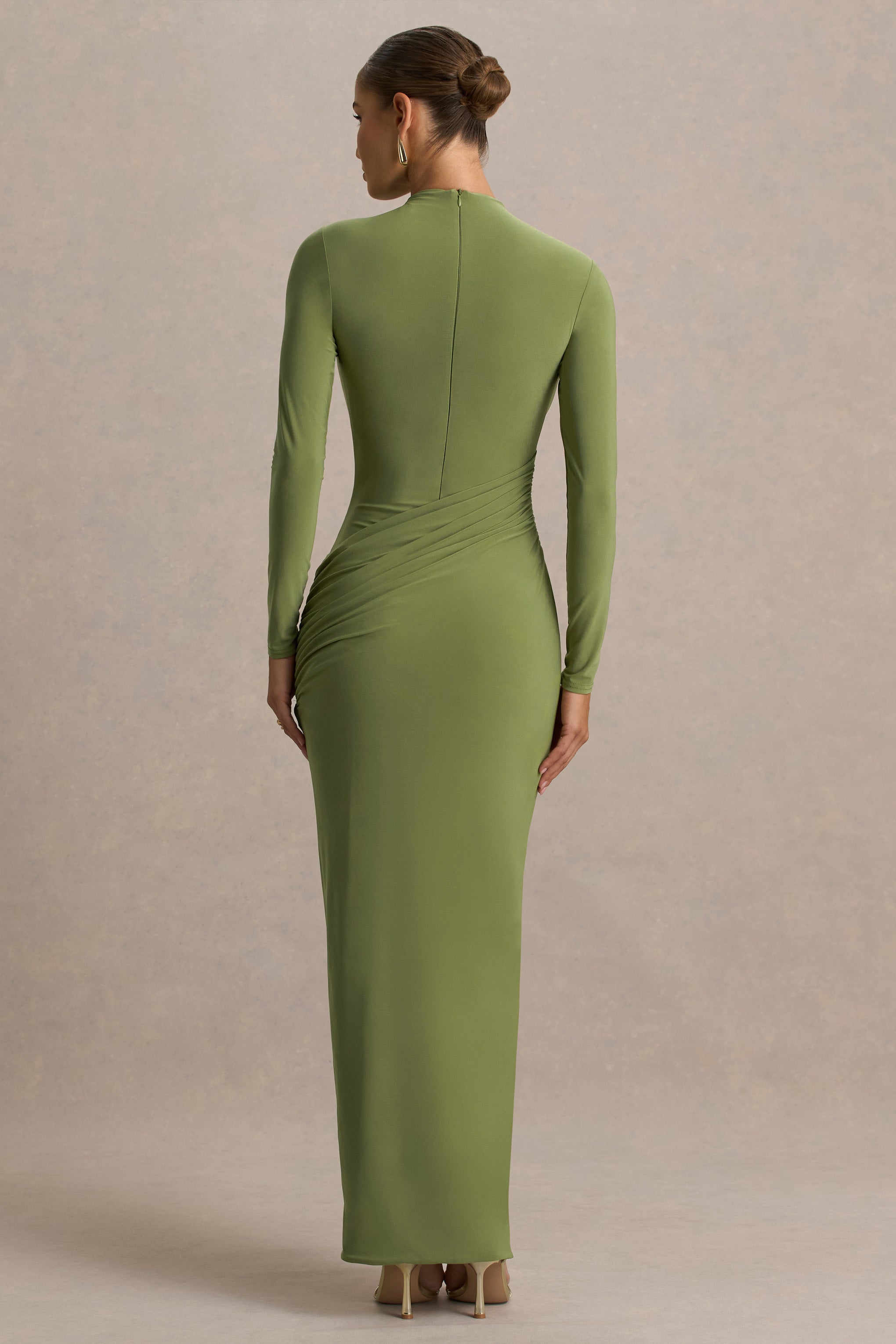 Zephyra | Olive High-Neck Wrapped Maxi Dress