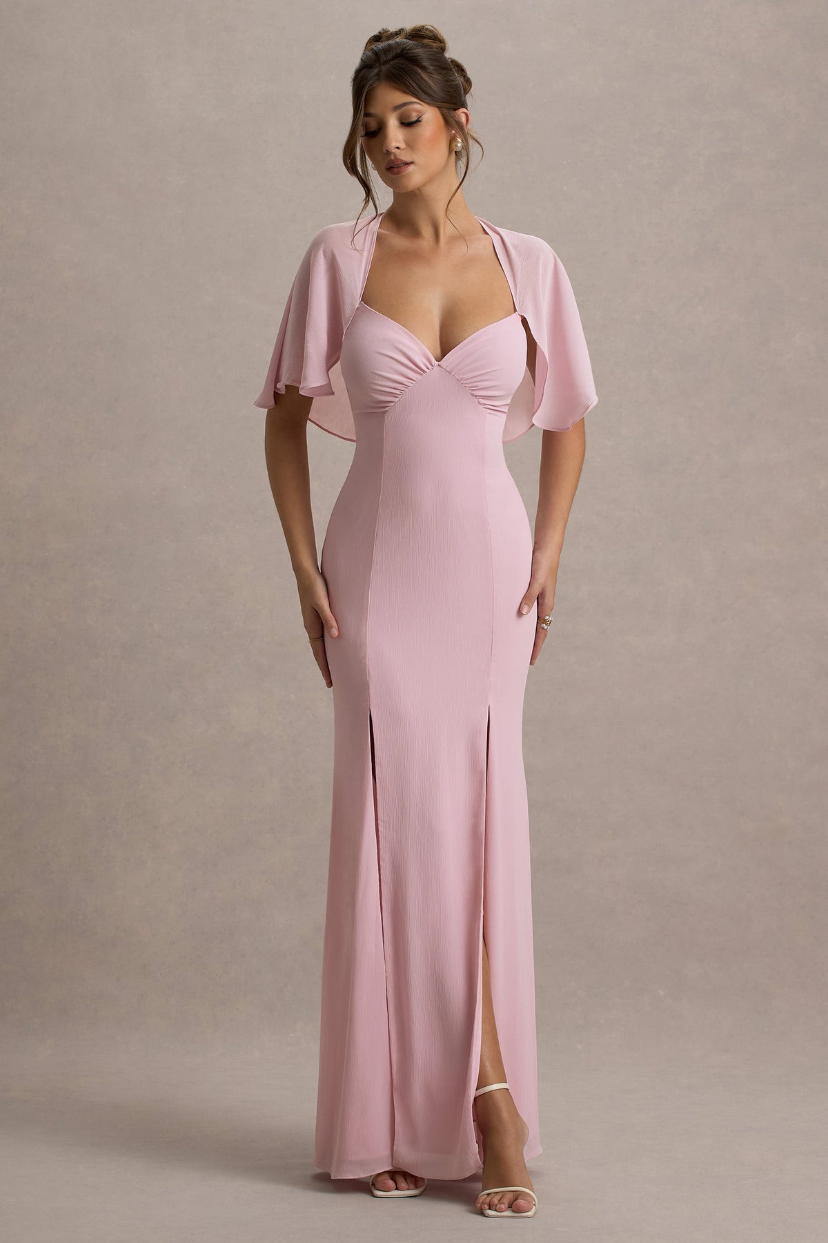 Stila | Pale Pink Plunge-Neck Maxi Dress With High Front Split