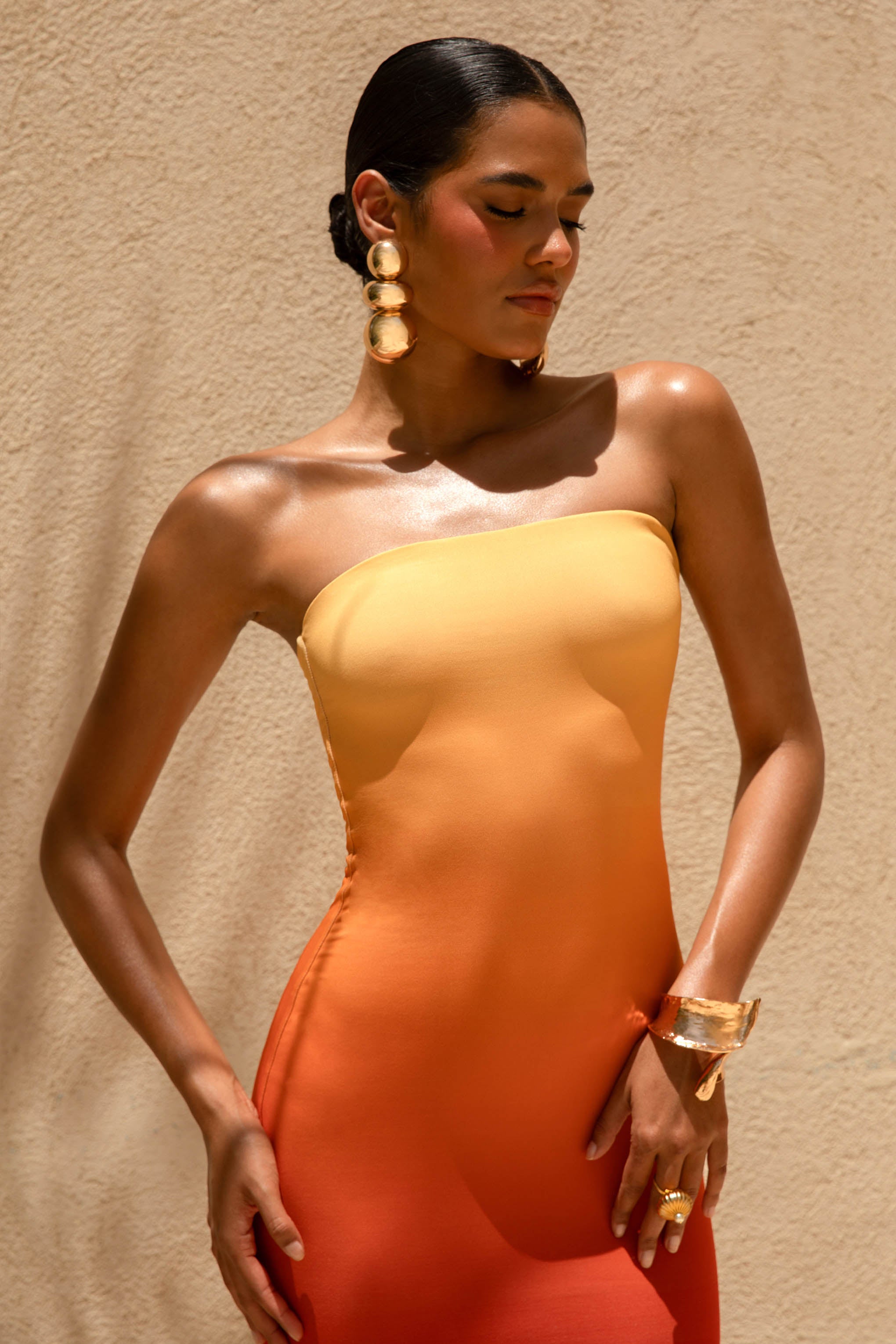Ceremony | Orange Ombre Bandeau Fishtail Maxi Dress