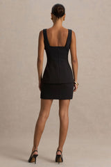 Angel | Black Plunge-Neck Tailored Mini Dress With Gold-Detailing